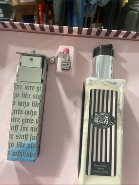 Juicy Couture Striped Black & Cream Body Lotion Bottle